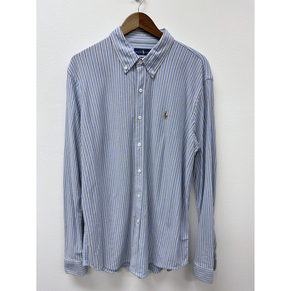 Ralph Lauren Knit Oxford‎ Cotton Striped Button Down Shirt Blue XXL